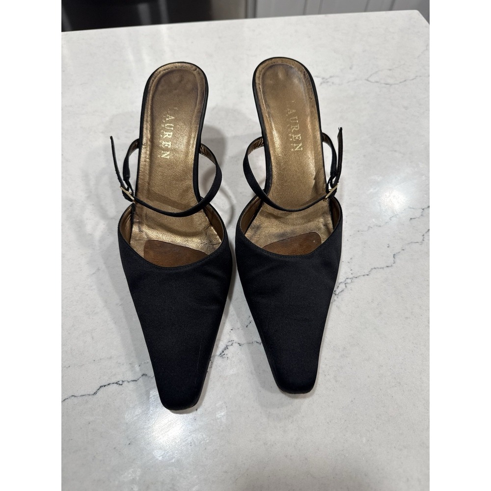 Lauren Ralph Lauren Black Pointed Kitten Slingback Heels Pumps Women's 8